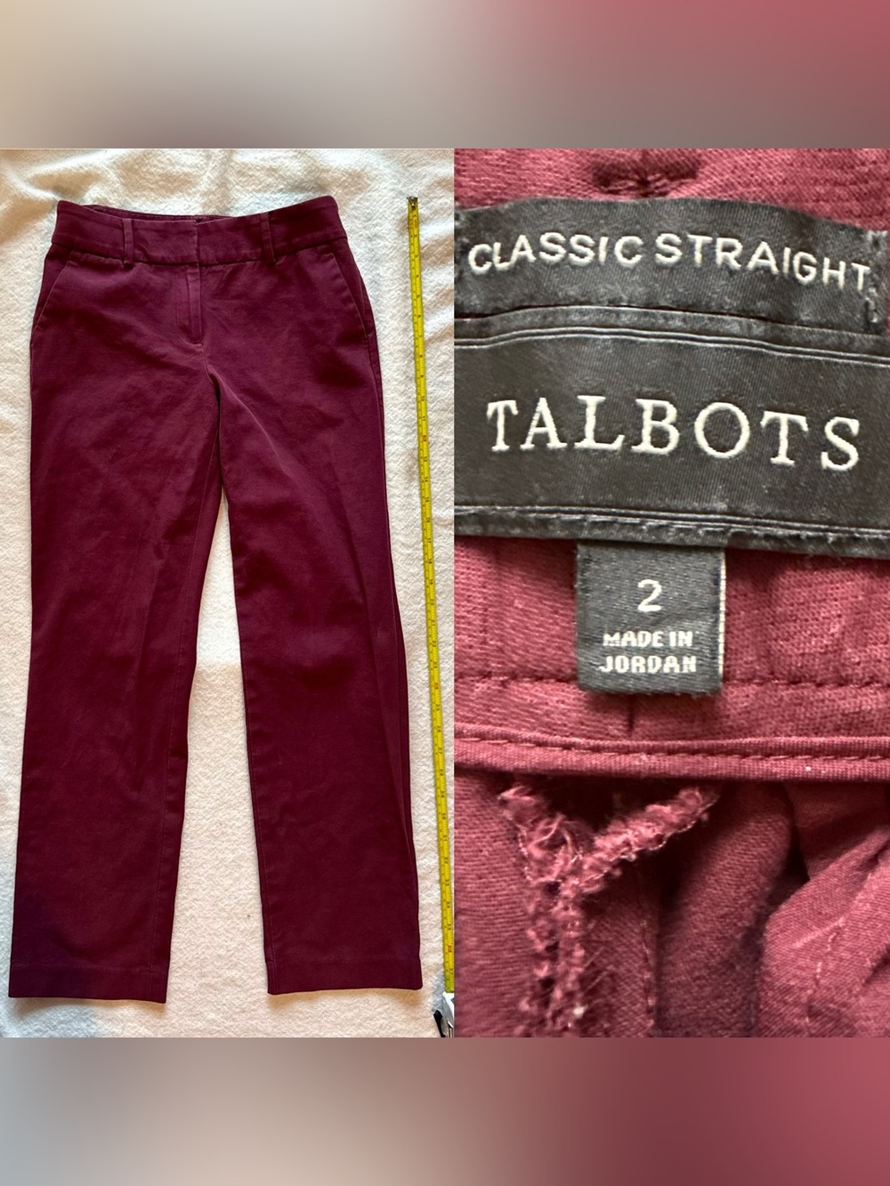 Talbots Classic Straight Fall Holiday Burgundy Wine Pants Size 2